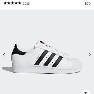 Adidas shell toes. Youth 6.5/Women 8. Worn twice.